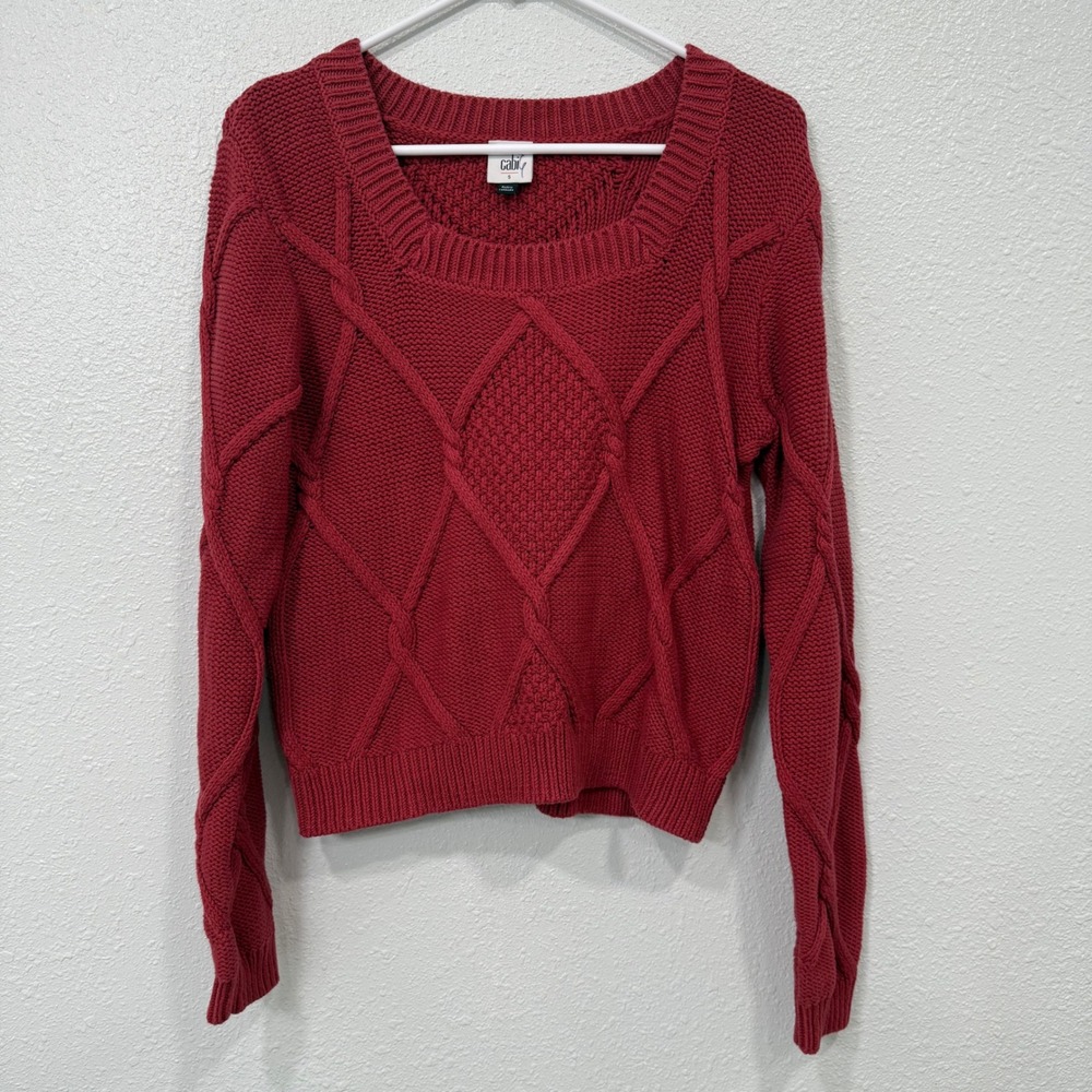 Cabi Red Cable Knit Square Neck Cropped Sweater Size S‎